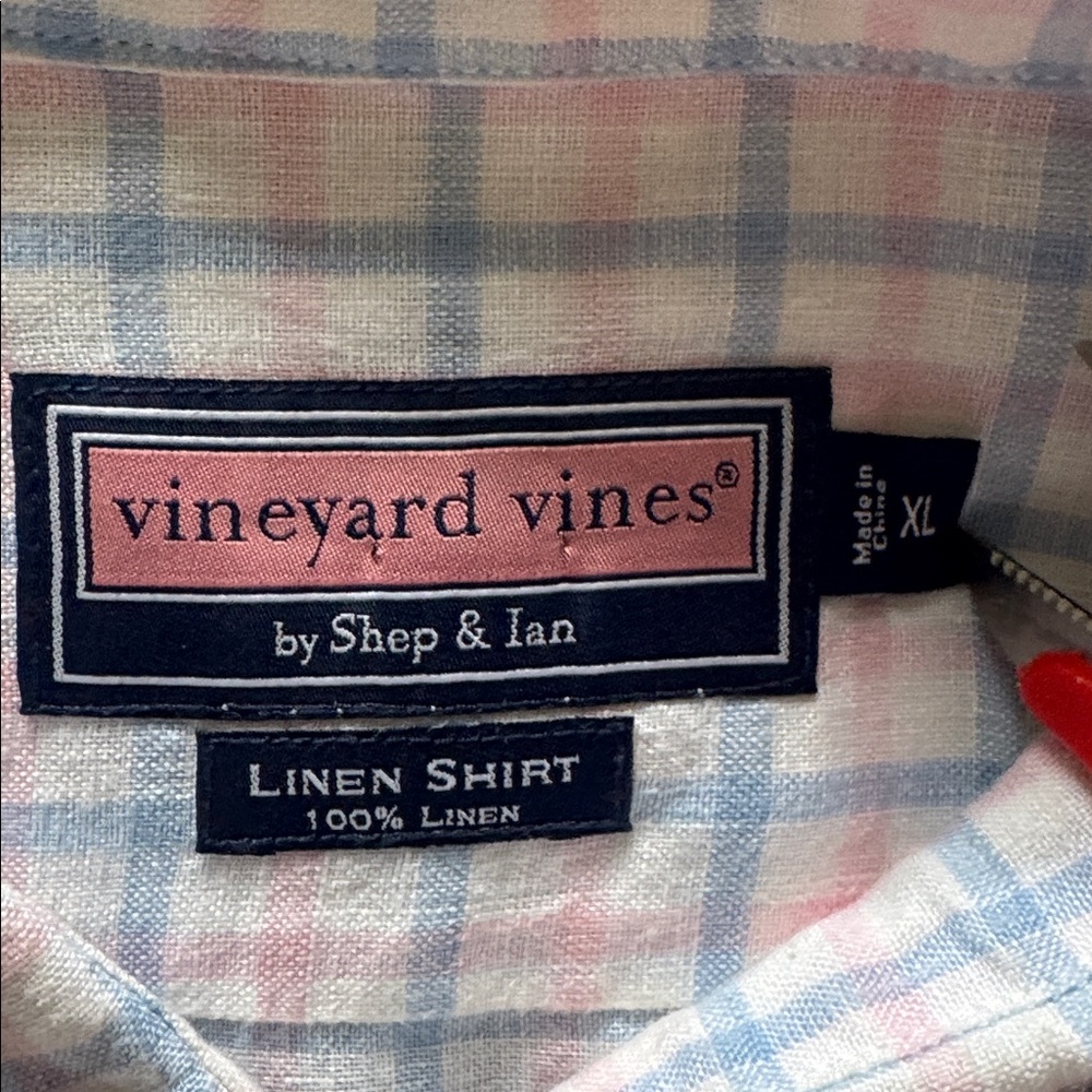 Vineyard Vines XL Shep & Ian Pink and Blue Linen Shirt - Picture 5 of 10